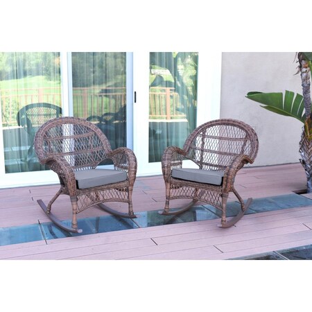 Jeco W00210-R-2-FS033 Santa Maria Honey Wicker Rocker Chair with Steel Blue Cushion W00210-R_2-FS033
